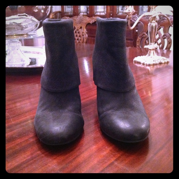 Ash black nu buck roll-down booties