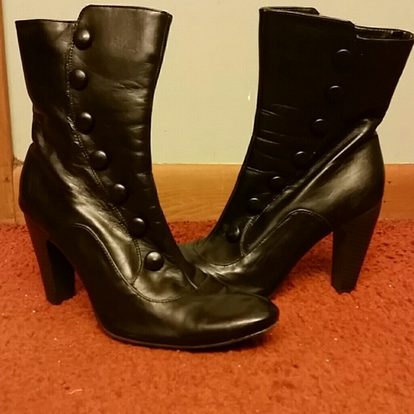 Black Pleather Granny Boots Size 7.5