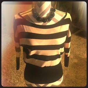 Rose Pink/Black; Qtr Sleeve; Light Sweater Blouse