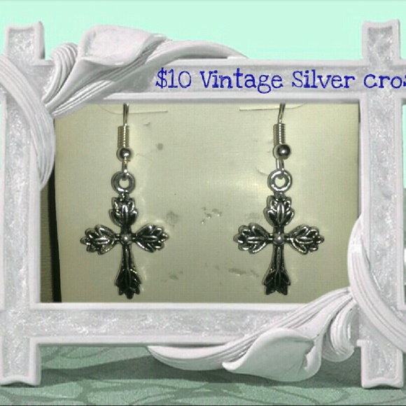 Vintage silver cross earrings