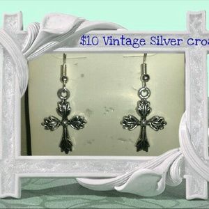 Vintage silver cross earrings