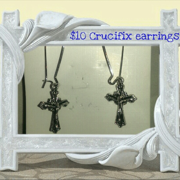 Vintage silver crucifix earrings - Picture 1 of 2