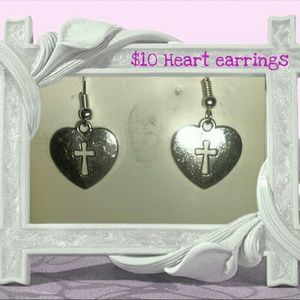Vintage silver heart cross earrings