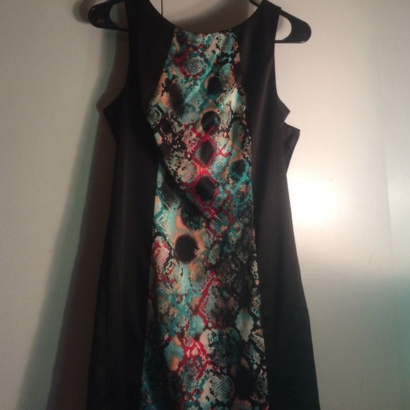 Paneled abstract snake print dress
