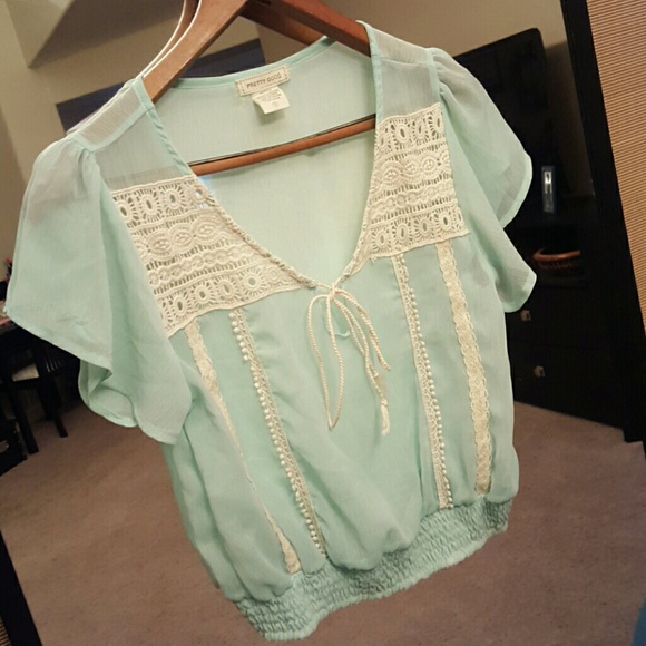 Seafoam and crochet top