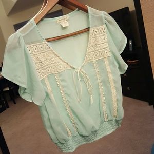 Seafoam and crochet top