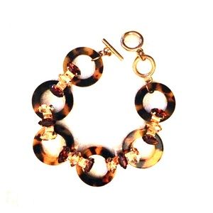 Tortoiseshell and rhinestone link bracelet