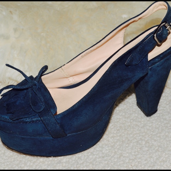 Suede Navy Tasseled Heels