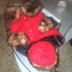Red/Leopard Coat & Matching Hat Pet Set