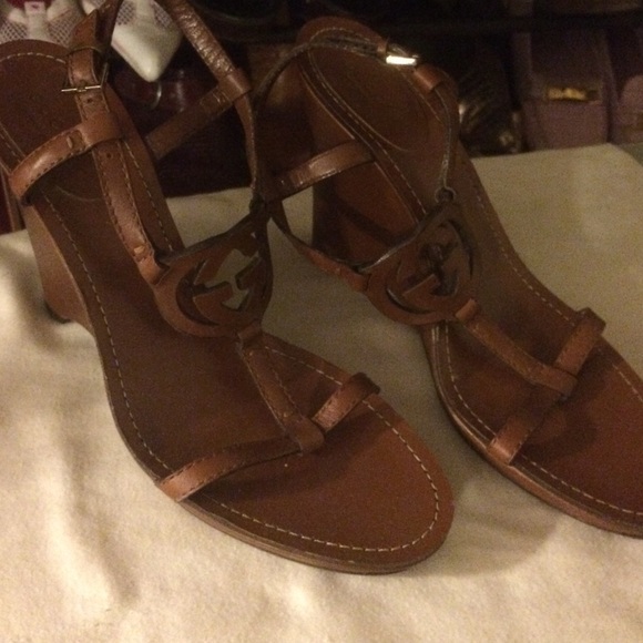 Authentic Gucci Leather Strapped Wedges
