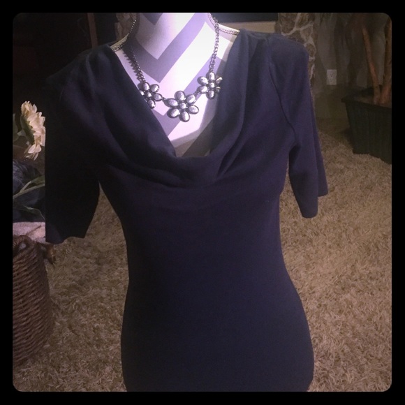 Navy Blue Cowl Neck, 3/4 length sleeve blouse