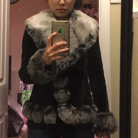 Faux fur collar and trims jacket
