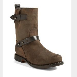Rag & Bone waxed calfskin suede moto boot.