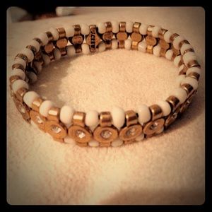 J. Crew white and gold bead elastic bracelet