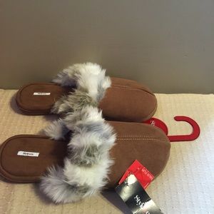 Style & Co. Women's Slippers Brown Fur Scuffs 7-8