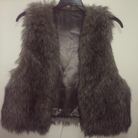 Grey faux fur vest