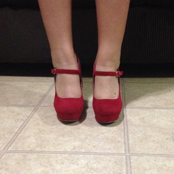 Red wedges with ankle strap