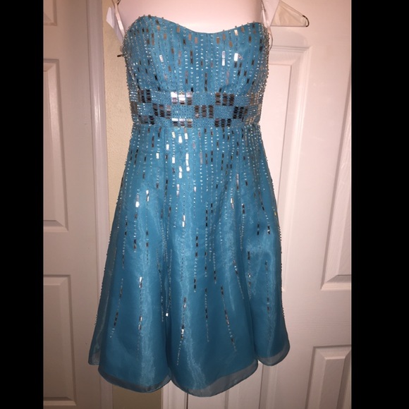 Light blue strapless cocktail dress
