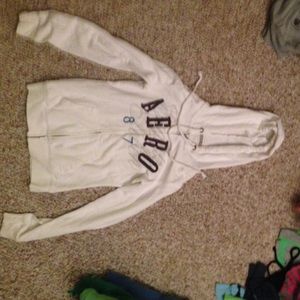 White  Aeropostale zip up jacket with hood