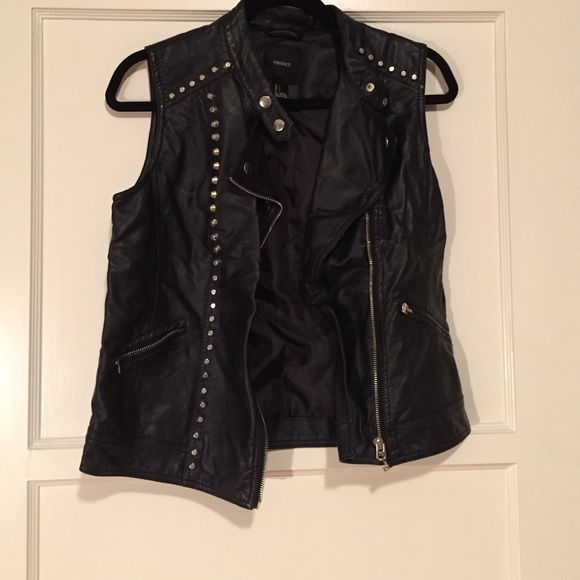 Black leather studded vest
