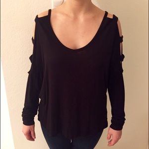 Black long sleeve arm cutout shirt