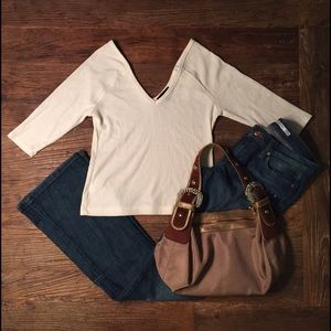 New cream ribbed top, half sleeve, layering NWOT