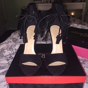 faux suede fringe heels