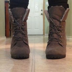 Faux Fur Wedge Ankle Boots