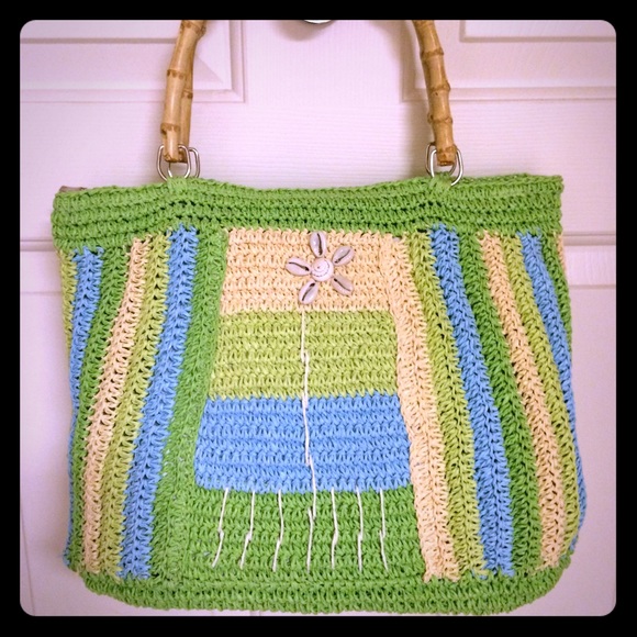 Colorful Woven Knit Seashell Tote Bag