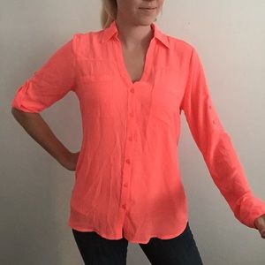 Neon pink button down tunic
