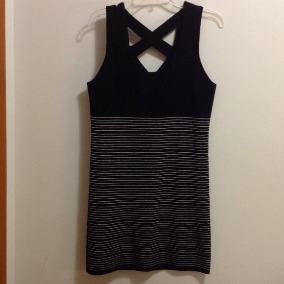 Black dress with white stripe