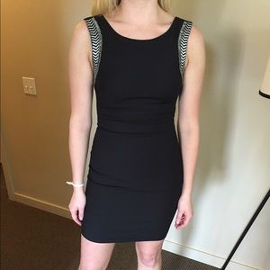 Black body-con beaded Zara dress.