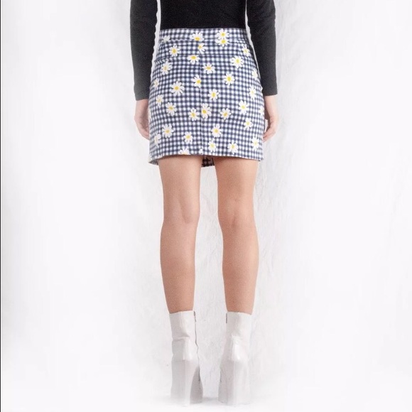 Vertigo Paris Floral Daisy Mosaic Blue White Skirt - Picture 3 of 4