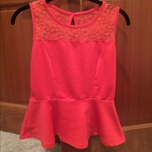 Reddish/coral peplum top with lace