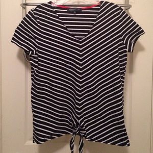 Jones NY navy and white tee with tie front.
