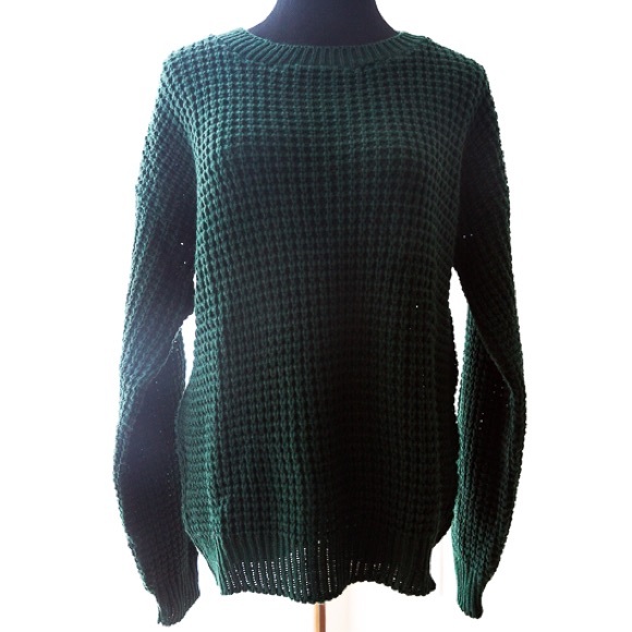 BOOHOO knit cable dark forest green sweater