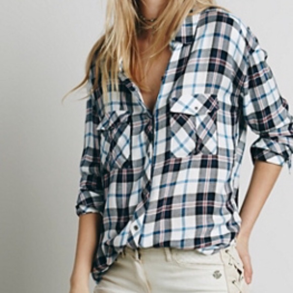 Free People Tops - Free People blue plaid top sz 6