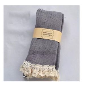 Crochet lace trim knit socks light grey