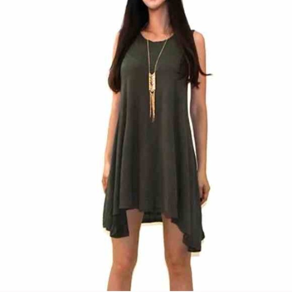 Olive Asymmetrical Olive Dress Size Large.