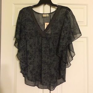 NWT grey floral print chiffon top