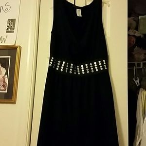Black cowl-neck studded dress