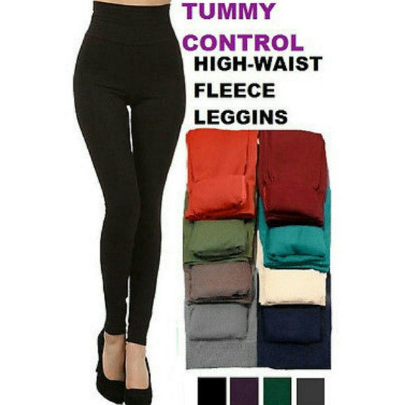 Pants - FREE SHIPPING!!TUMMY CONTROL FLEECE LEGGINGS BLACK