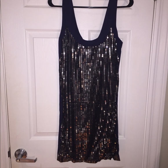 Navy blue sequin party dress