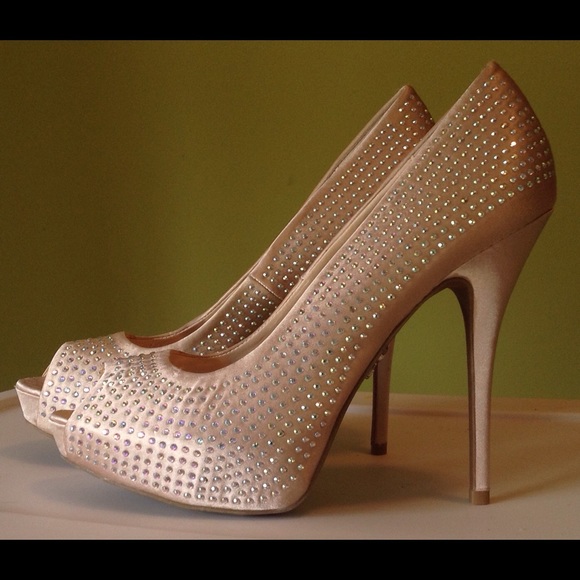 Gold rhinestone heels