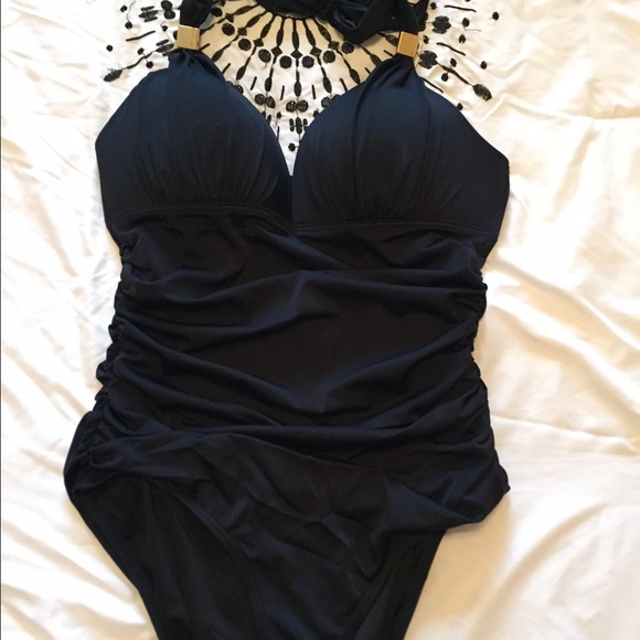 VS black "plunge" one piece suit