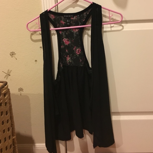 Black floral razorback drape vest
