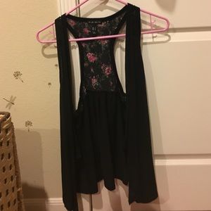 Black floral razorback drape vest