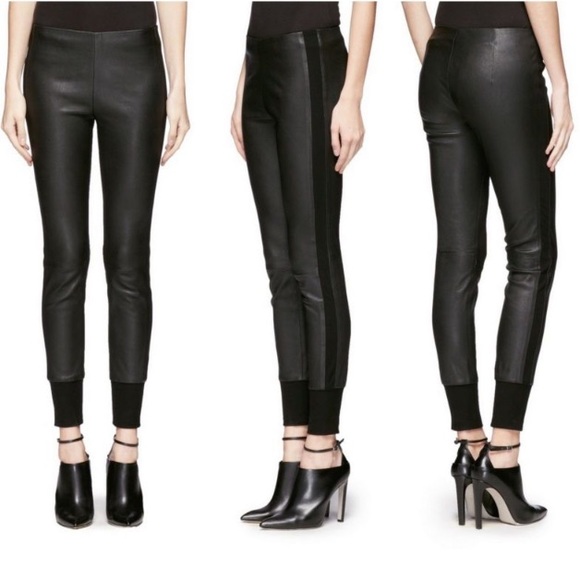 VINCE. Leather slim pants in black Sz: L