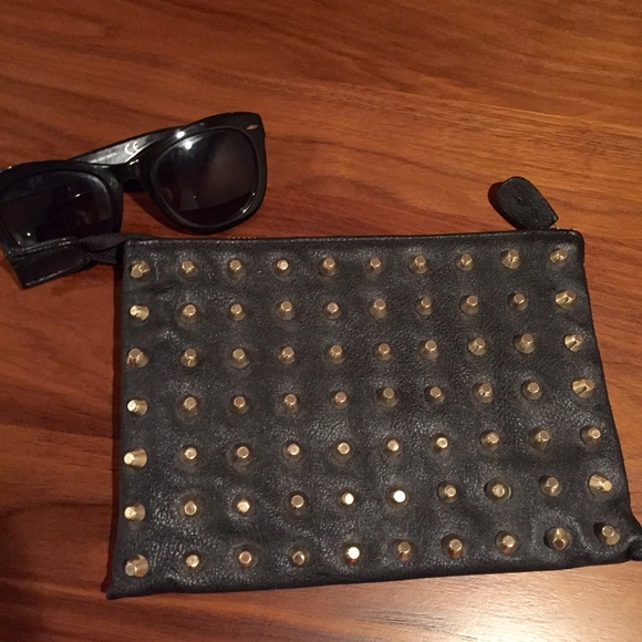 Zara Studded Black Vegan Leather Clutch