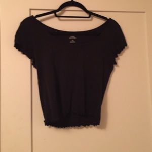 Urban outfitters black cropped scalloped tee